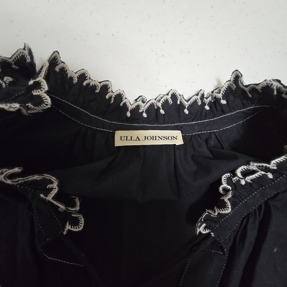 Ulla Johnson Amandine Embroidered Cotton Cold Shoulder Ruffle Blouse Midnight 6 - Picture 10 of 11